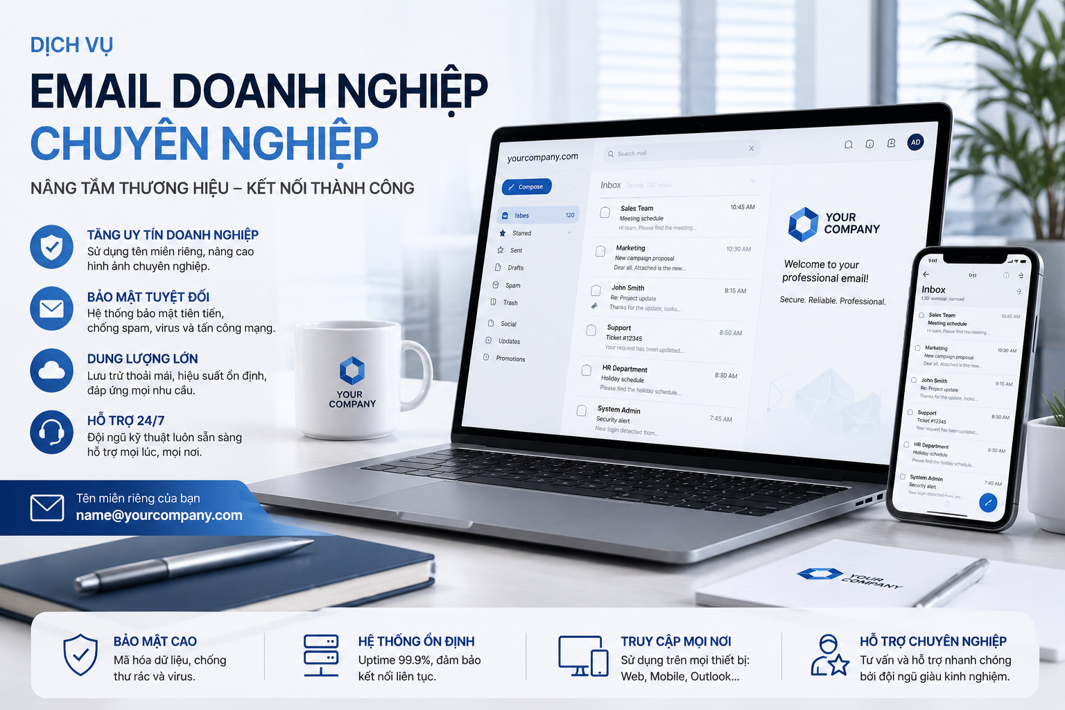 Email Doanh Nghiệp chuyên nghiệp theo tên miền riêng